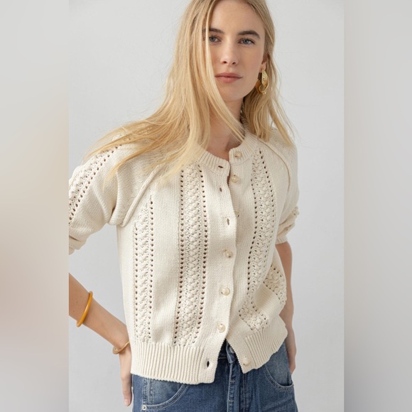 Lilla P Ivory 3/4 SLEEVE RAGLAN CARDIGAN - Picture 1 of 7